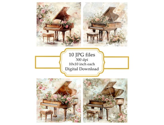 Vintage Floral Grand Piano JPG Clipart Bundle- Digital Download - Etsy