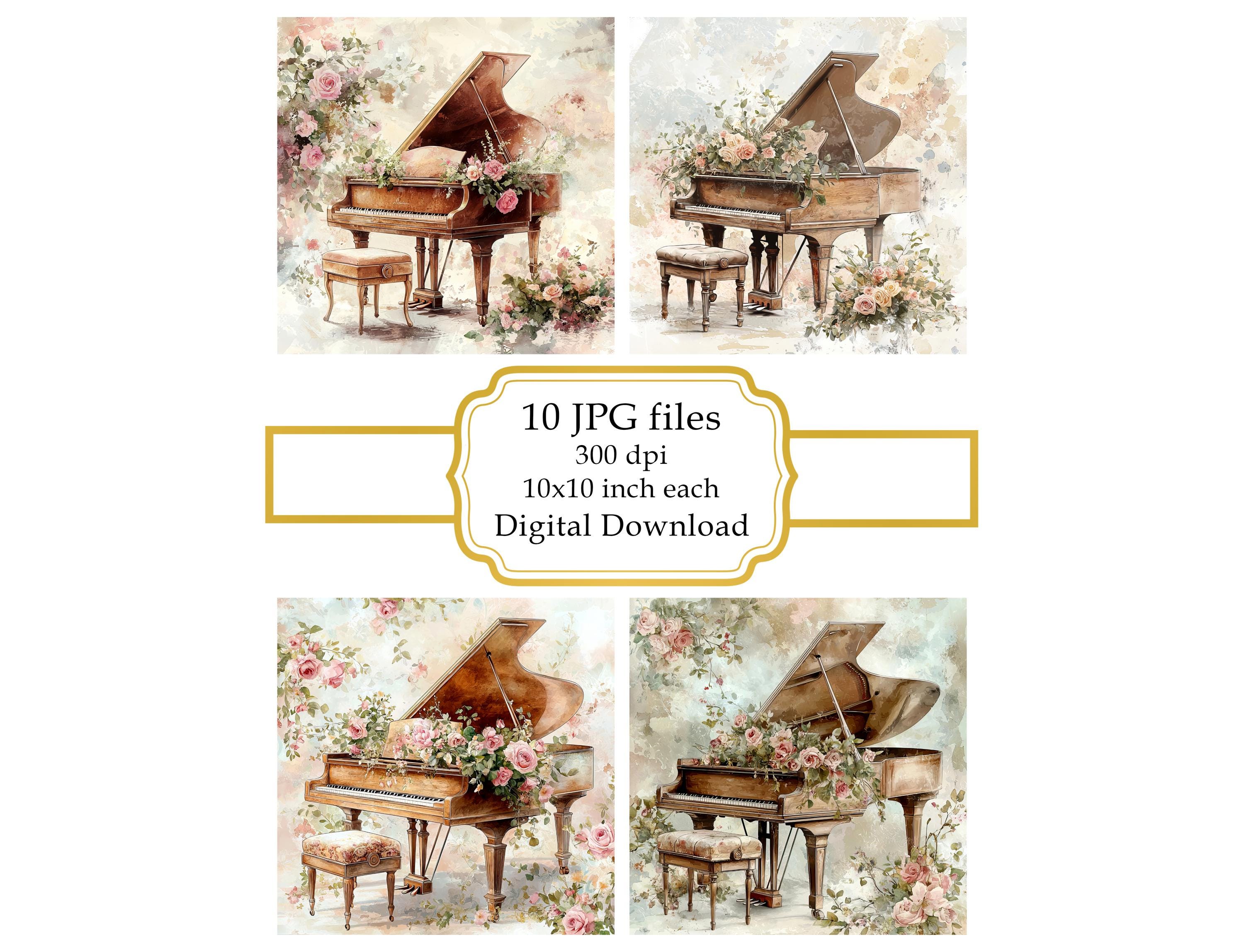 Vintage Floral Grand Piano JPG Clipart Bundle- Digital Download - Etsy