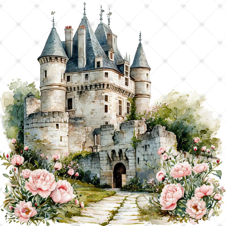 French Castle Overgrown with Flowers PNG Clipart Bundle- Digital Download image 4