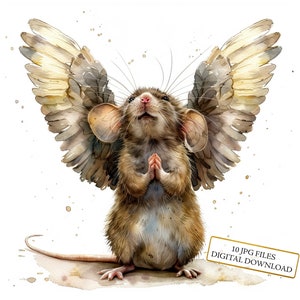 Petite souris avec des ailes d'ange Clipart Bundle - 10 JPG aquarelles de haute qualité - amour pour animaux de compagnie, créations artisanales, journalisation, album, téléchargement numérique