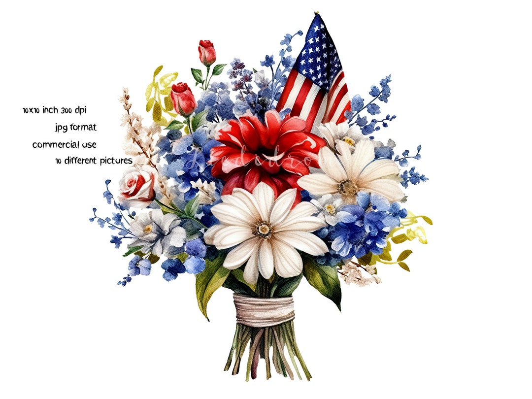 Independence Day Flower Bouquet Clipart Bundle 10 High Quality