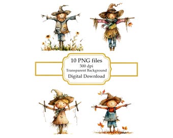 Adorable paquete de imágenes prediseñadas PNG de espantapájaros - Descarga digital