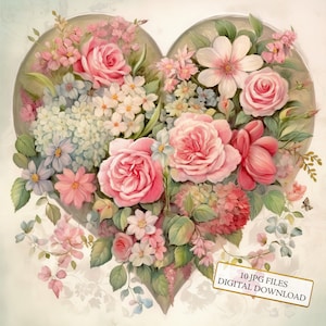 Shabby Chic Pink Sage Valentinstag Seite Clipart Bundle - 10 hochwertige Aquarell JPGs - Journaling, Scrapbook Versorgung, digitaler Download