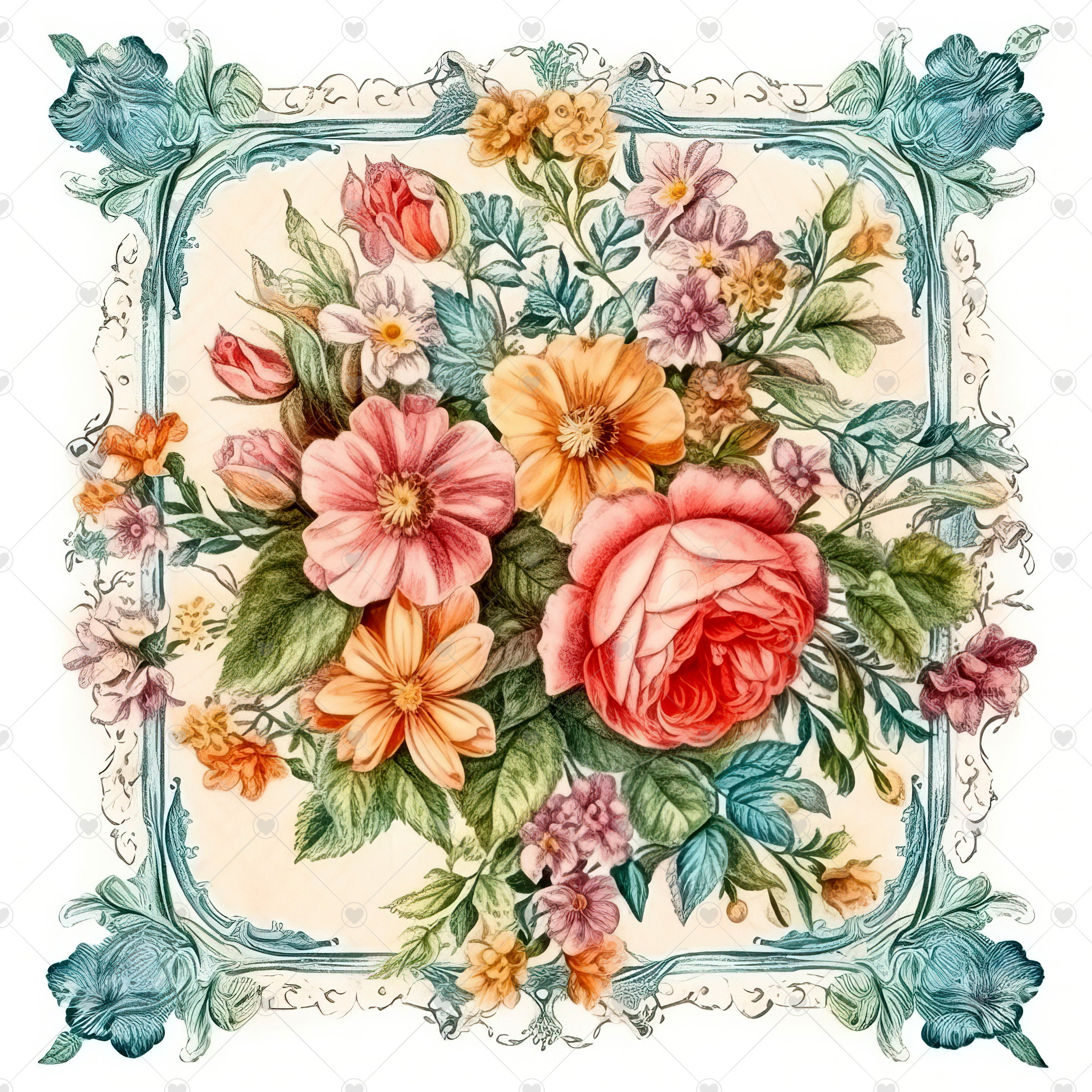 Vintage Floral Napkins Clipart Bundle 10 High Quality Etsy