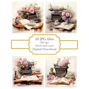 Old Typewriter on Desk JPG Clipart Bundle- Digital Download