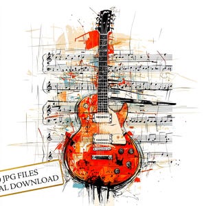 Gitaar muzieknoten pagina clipart bundel-10 hoge kwaliteit aquarel jpg's-muziek kunst, journaling, scrapbook levering, digitale download