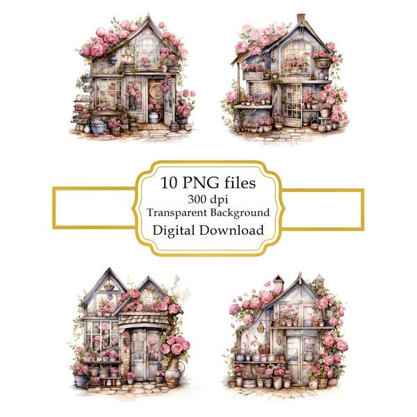 Paquete de imágenes prediseñadas PNG de casa rosa shabby chic - Descarga digital