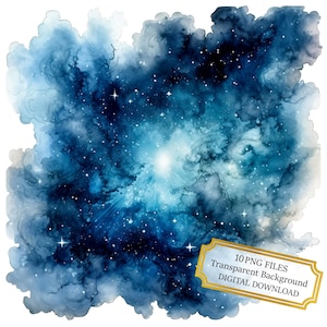 Watercolor Sky of Galaxies PNG Clipart Bundle- Digital Download