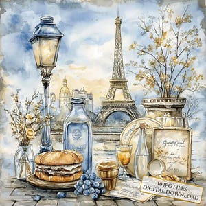 Restaurant uitzicht op Parijs clipartbundel-10 hoge kwaliteit aquarel jpg's-crafting, journaling, scrapbook levering, digitale download