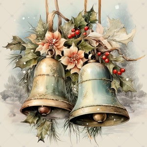 Shabby Chic Christmas Bells Clipart Bundle 10 High Quality Watercolor ...