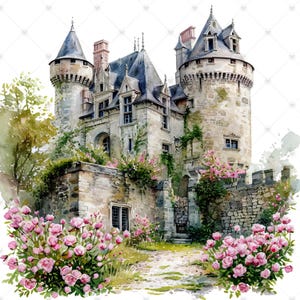 French Castle Overgrown with Flowers PNG Clipart Bundle- Digital Download image 10