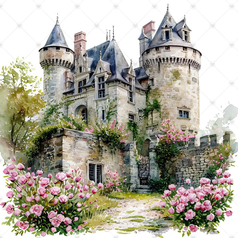 French Castle Overgrown with Flowers PNG Clipart Bundle- Digital Download image 10