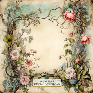 Pacote de clipart de moldura de página floral gótica vintage - 10 JPGs de aquarela de alta qualidade - Decoupage Craft Journaling, Scrapbook, download digital