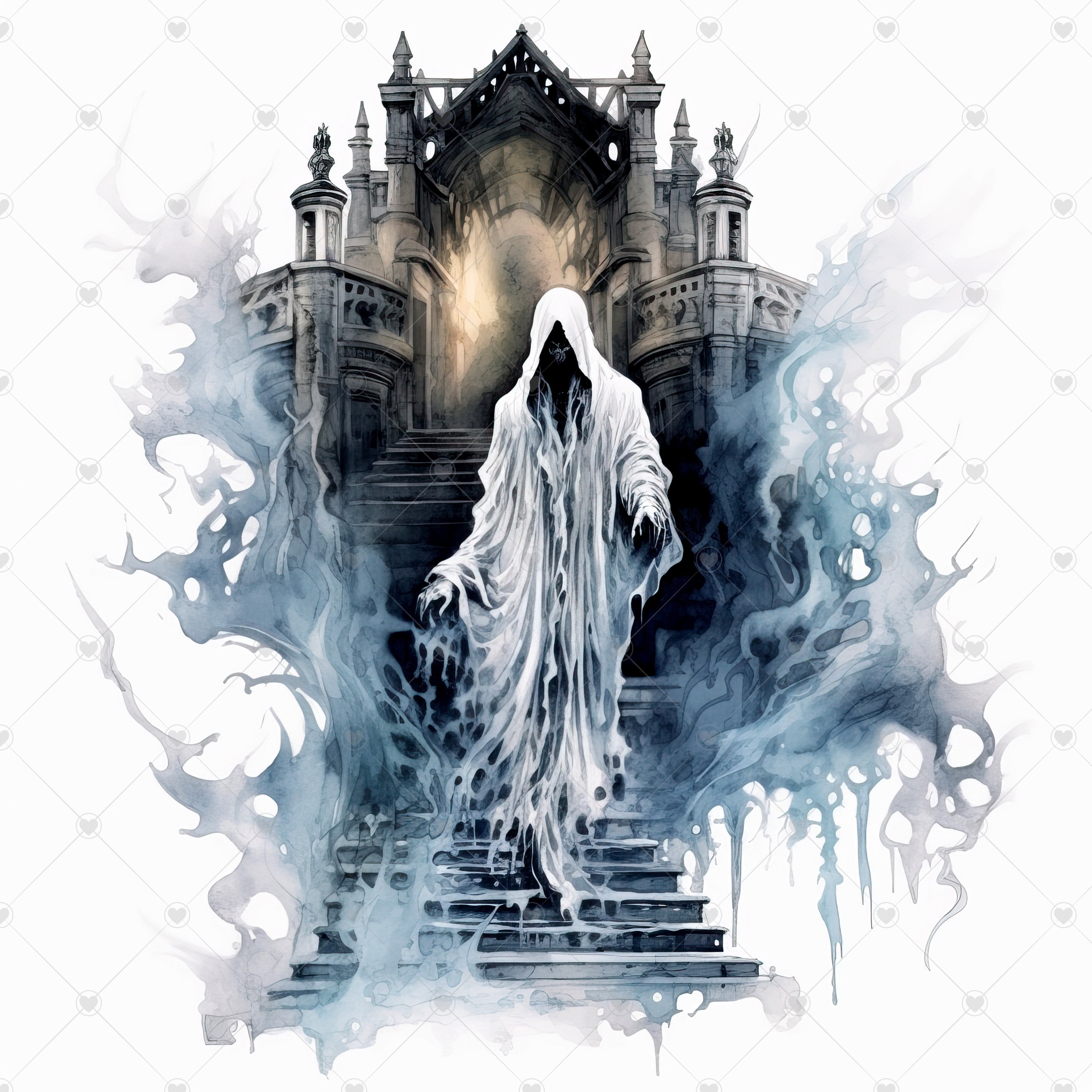 Ghost Emerging From Gothic Corridor Clipart Bundle-10 High - Etsy
