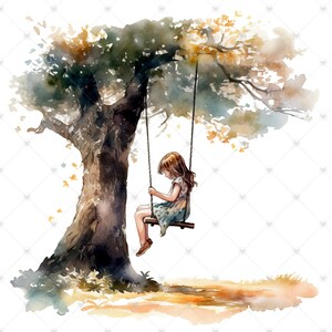 Little Girl on a Tree Swing PNG Clipart Bundle- Digital Download image 4
