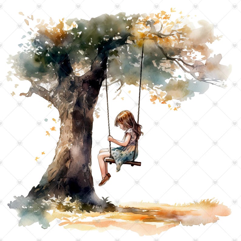 Little Girl on a Tree Swing PNG Clipart Bundle- Digital Download image 4