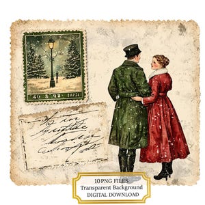 Vintage Christmas Postcard PNG Clipart Bundle- Digital Download
