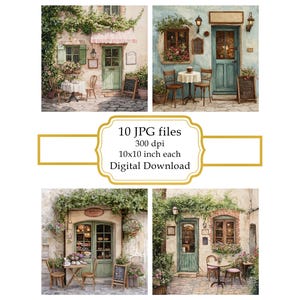 Europäisches Cafe in der schmalen Gasse JPG Clipart Bundle - Digital Download