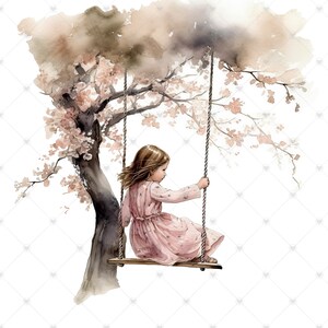 Little Girl on a Tree Swing PNG Clipart Bundle- Digital Download image 9