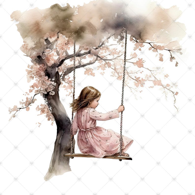 Little Girl on a Tree Swing PNG Clipart Bundle- Digital Download image 9