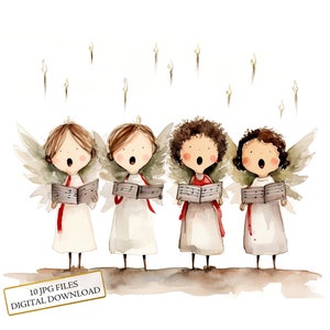 Entzückende kleine Engel, die Weihnachtslieder singen, Clipart-Bundle - 10 hochwertige Aquarell JPGs - Journaling, Scrapbooking, digitaler Download