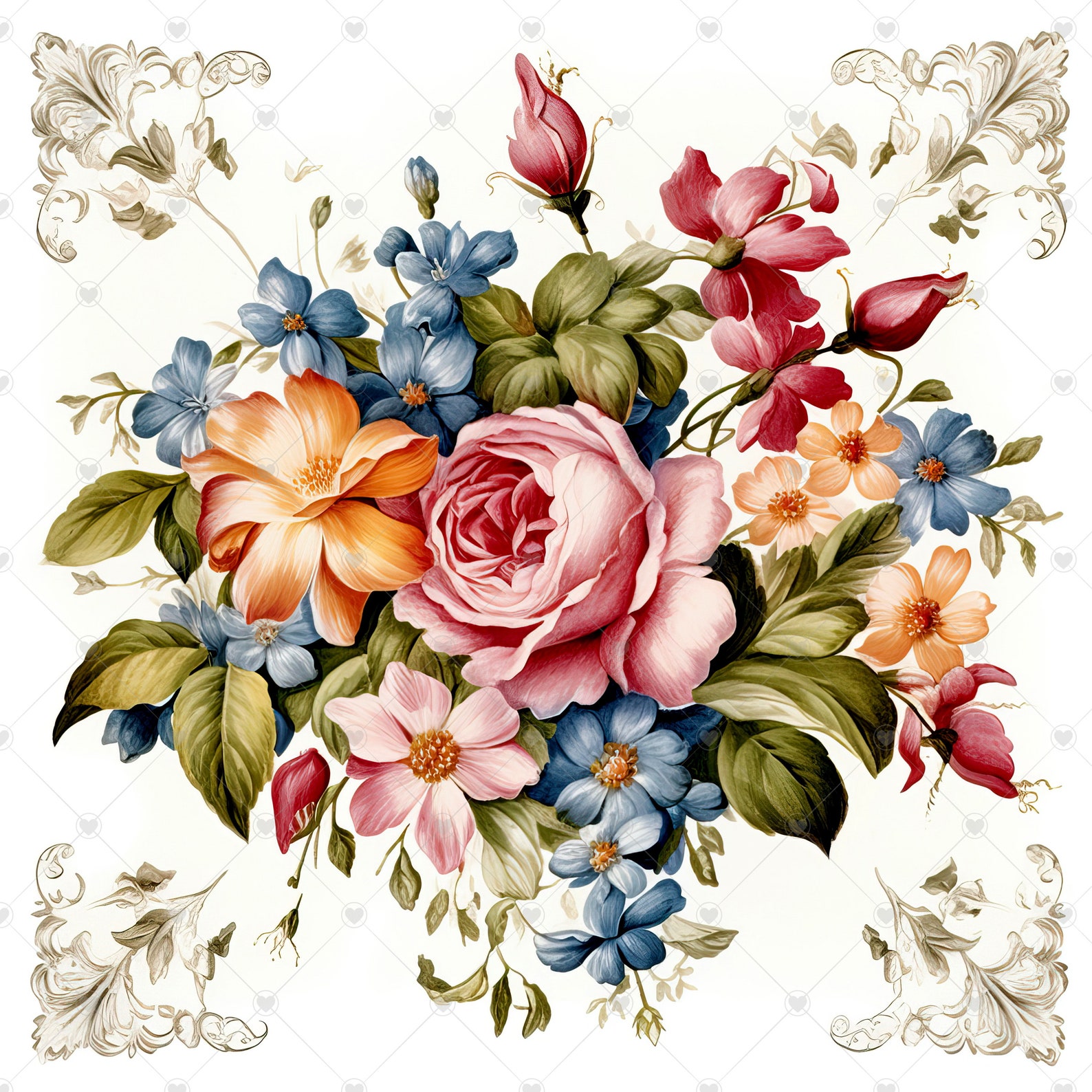 Vintage Floral Napkins Clipart Bundle 10 High Quality Etsy