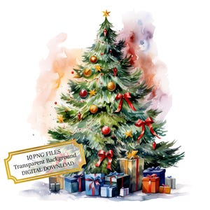 Christmas Tree with Presents PNG Clipart Bundle- Digital Download