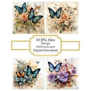 Paquete de imágenes prediseñadas JPG de flores y mariposas Shabby Chic - Descarga digital