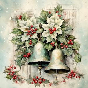 Shabby Chic Christmas Bells Clipart Bundle 10 High Quality Watercolor ...