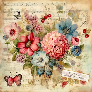 Shabby Chic Vintage Blumen Liebe Brief Clipart Bundle - 10 hochwertige Aquarell JPGs - Decoupage, Journaling, Scrapbook, digitaler Download