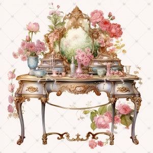 Vintage Rococo Vanity Table Clipart Bundle 10 High Quality Watercolor ...