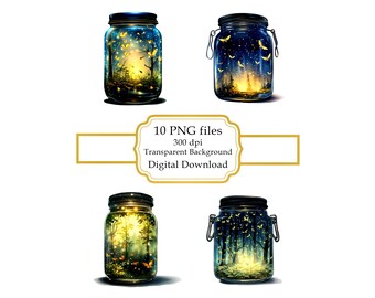 Firefly Night Forest in a Jar PNG Clipart Bundle- Digital Download