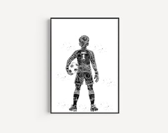 Little Boy Soccer Goalkeeper, Personalized Name and Number, Sport, Watercolor Art Gift, Printable Poster