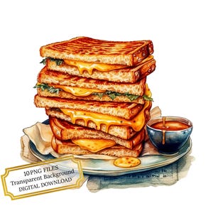 Gegrilltes Käse-Sandwich-Clipart-Bundle - 10 hochwertige Aquarell-PNGs - Komfort Essen, Handwerk, Journaling, Scrapbook Versorgung, digitaler Download