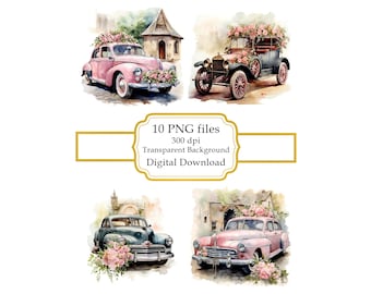 Shabby Chic Just Married Wedding Car PNG Clipart Bundle- Digital Download