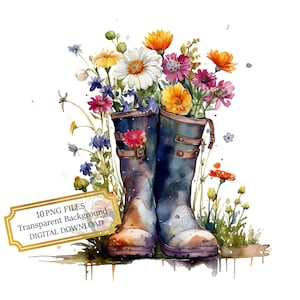Rain Boots and Wildflowers PNG Clipart Bundle- Digital Download