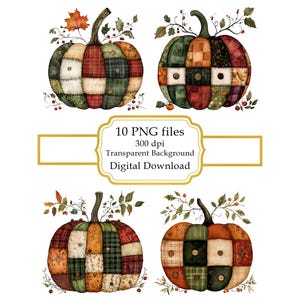 Herfst patchwork pompoen PNG clipartbundel-digitale download