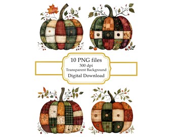 Autumn Patchwork Pumpkin PNG Clipart Bundle- Digital Download