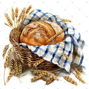 Rustikt bröd i korg PNG Clipart-paket - Digital nedladdning bild 11