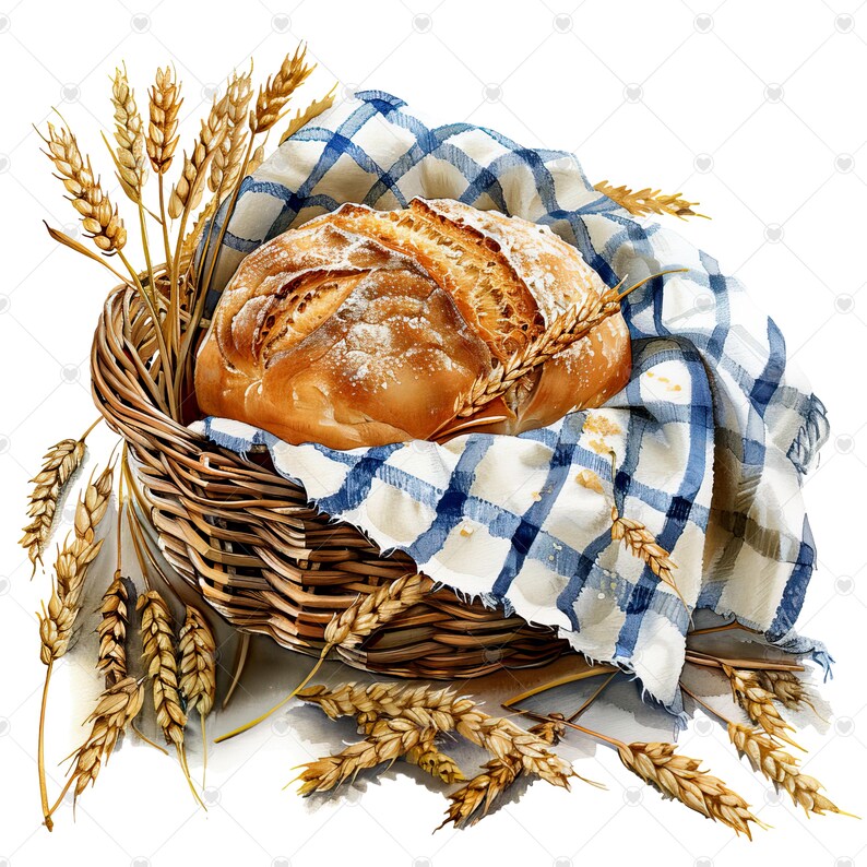 Rustikt bröd i korg PNG Clipart-paket - Digital nedladdning bild 11