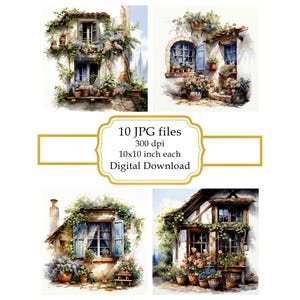 Countryside Window with Flowers JPG Clipart Bundle- Digital Download