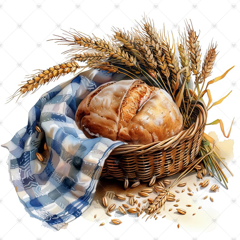 Rustikt bröd i korg PNG Clipart-paket - Digital nedladdning bild 3