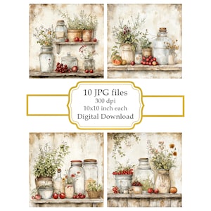 Pacchetto di clipart JPG per mensole da cucina di campagna - Download digitale