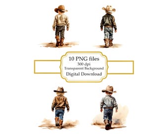 Little Boy with Cowboy Hat in Cowboy Boots PNG Clipart Bundle- Digital Download