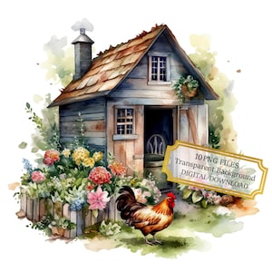 Bundle de cliparts poulailler poulailler - 10 PNG aquarelles de haute qualité - art animalier, journalisation, fournitures de scrapbooking, téléchargement numérique
