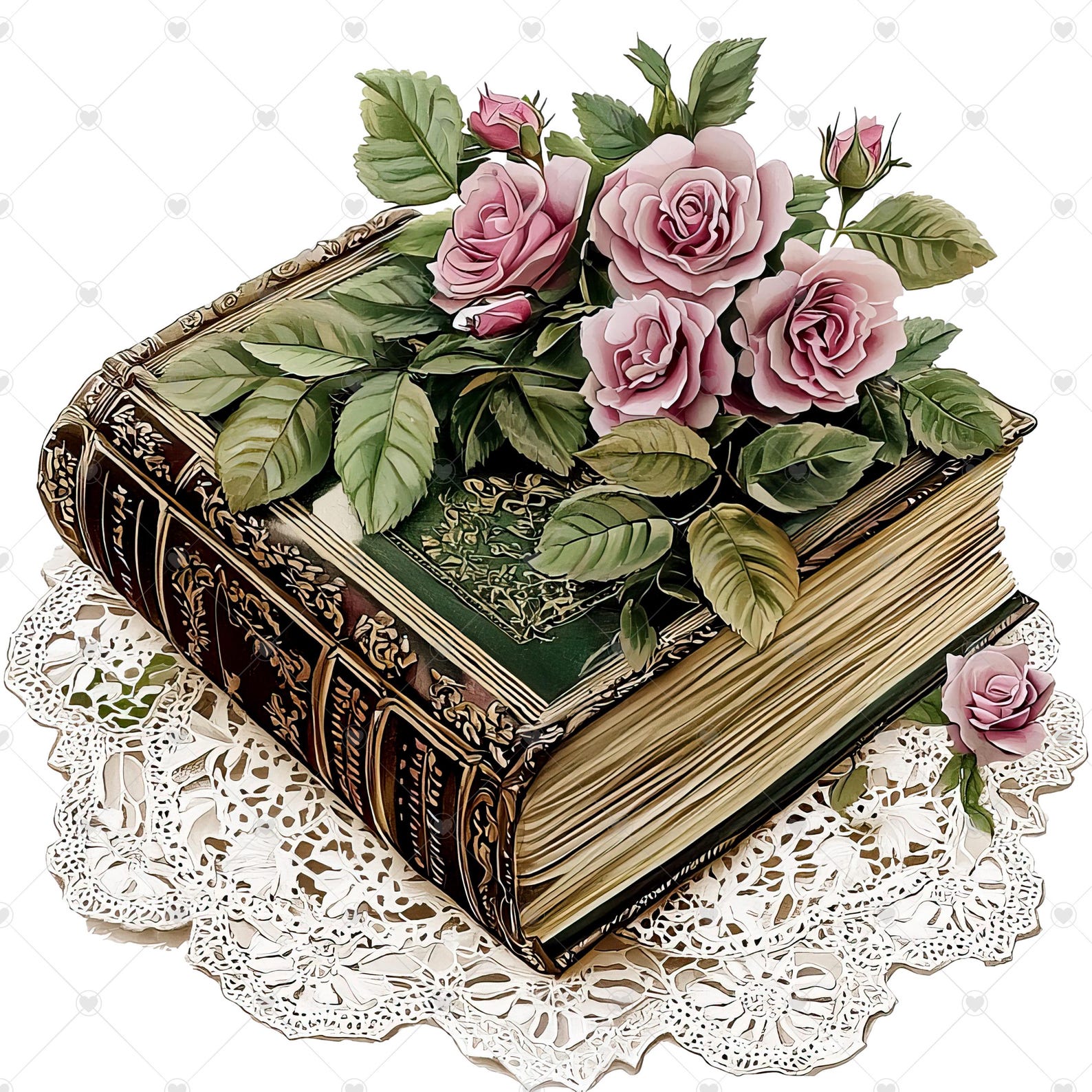 Vintage Boos With Wild Roses and Doily PNG Clipart Bundle- Digital ...