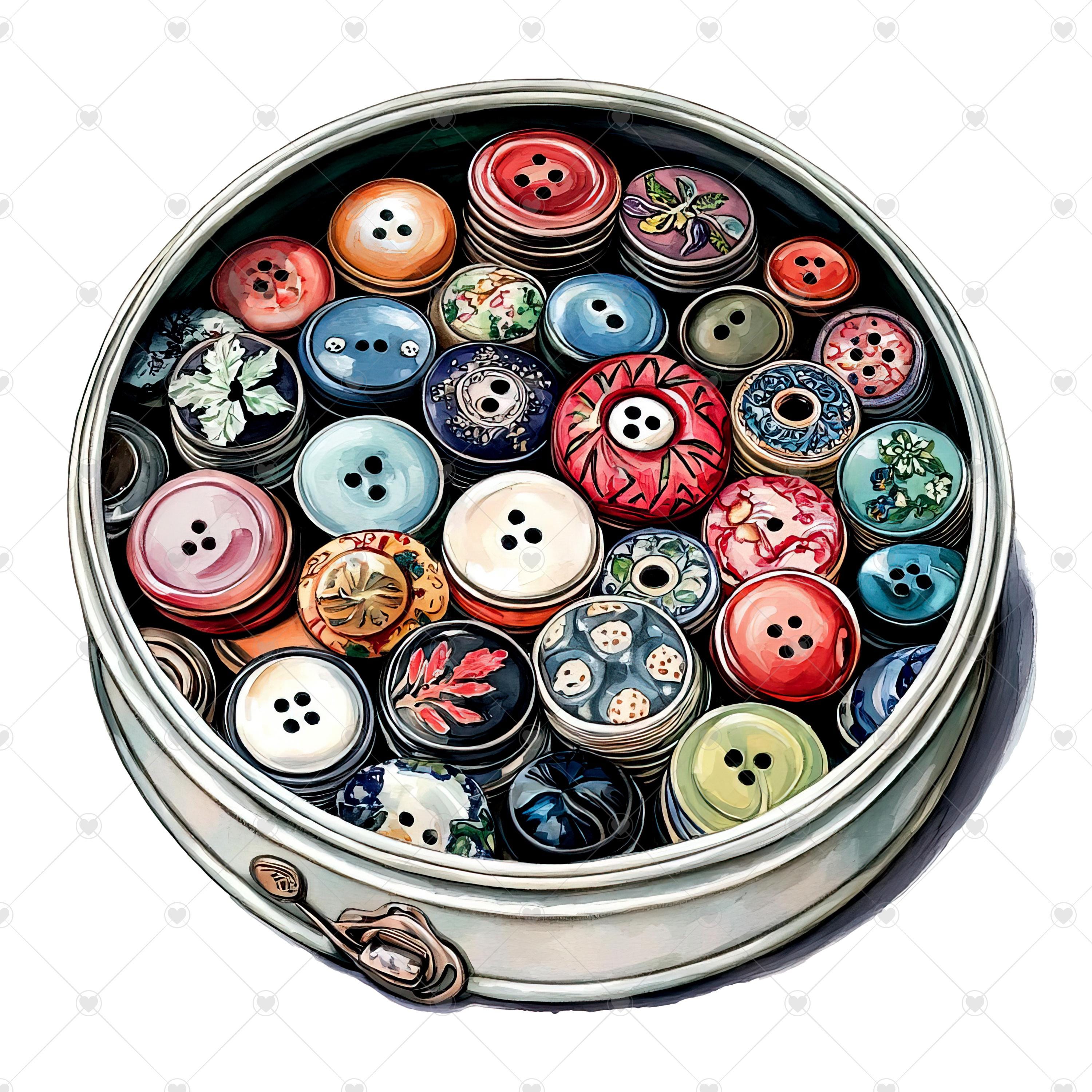 Vintage Tin Box Full of Sewing Buttons PNG Clipart Bundle- Digital ...