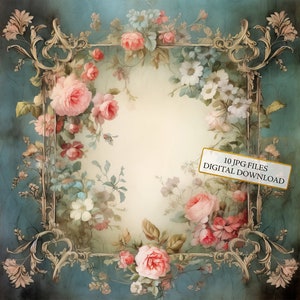 Pacchetto di clipart con cornice floreale gotica vintage - 10 JPG ad acquerello di alta qualità - Decoupage, artigianato, diario, album, download digitale