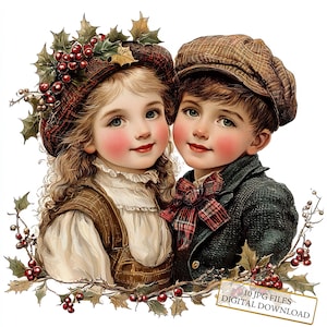 Paquete de imágenes prediseñadas vintage de niña y niño pequeño: 10 imágenes en acuarela de alta calidad (JPG). Material para manualidades, diarios, álbumes de recortes y descarga digital.