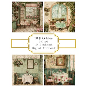 Table at a Vintage European Cafe JPG Clipart Bundle- Digital Download